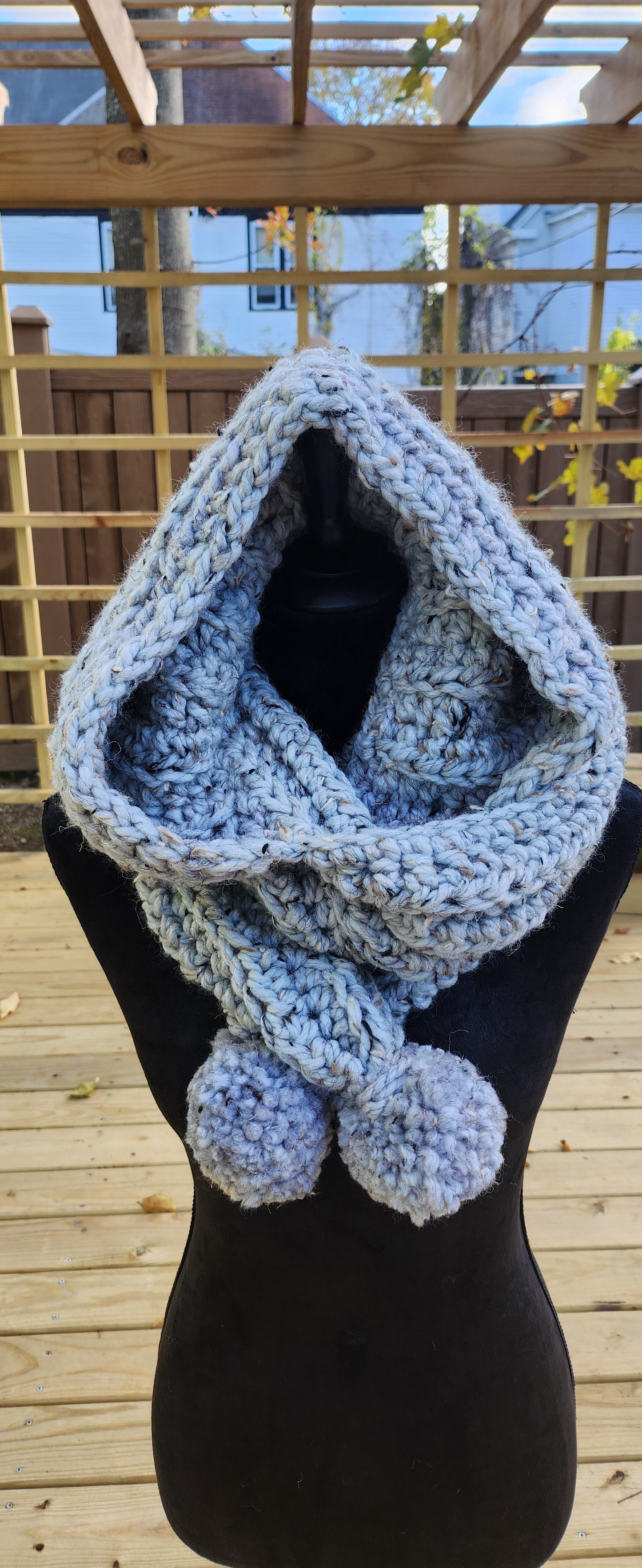 Hooded crochet scarf